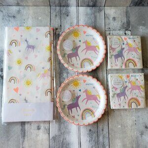 NWT - Meri Meri Unicorn Kids Paper Party Ware Plates, Napkins and Tablecloth